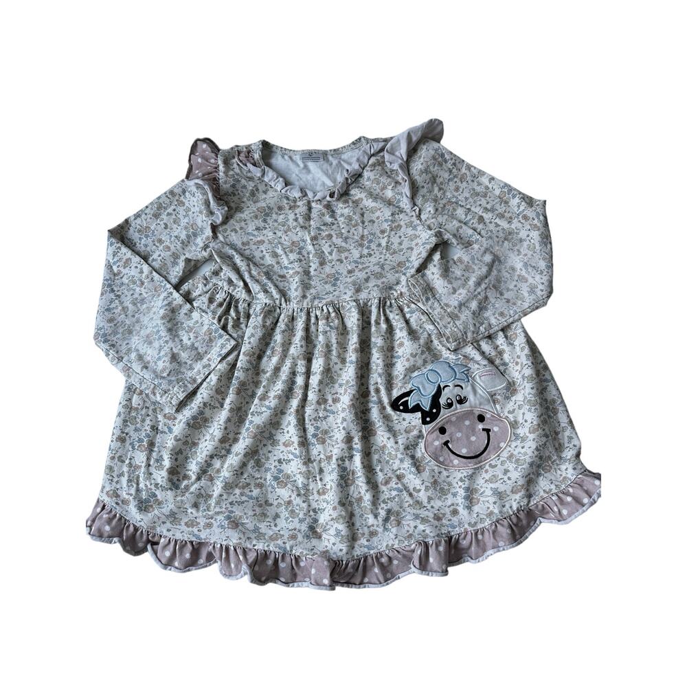 Boutique Floral Cow Peplum Top - Size 7 - Ruffle Detail
